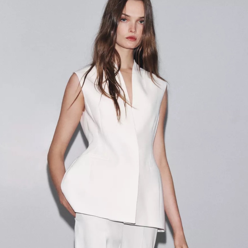 Zara NWT ZW Collection white peplum vest 3057/198